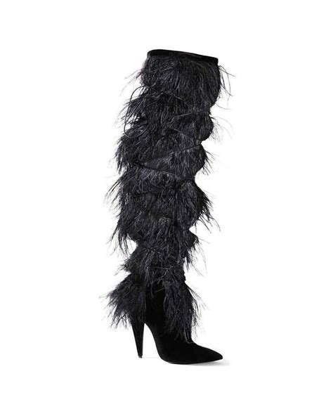 Saint Laurent Yeti Feather Over The Knee Boots 